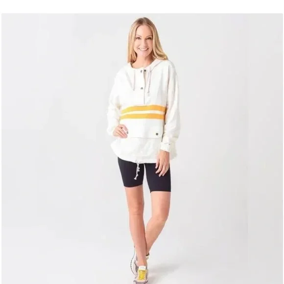 Faherty Womens Daybreak French Terry Hoodie 1/4 Snap Kangaroo Pocket Medium - Picture 2 of 16